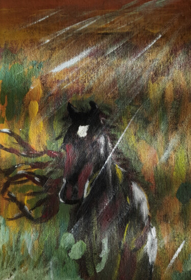 Pintura intitulada "Horse Portrait Pain…" por Maryna Yasar, Obras de arte originais, Acrílico