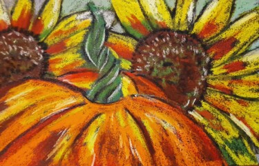 Zeichnungen mit dem Titel "Pumpkin Painting Fl…" von Maryna Yasar, Original-Kunstwerk, Pastell