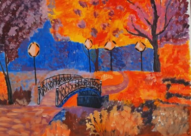Картина под названием "Autumn Park Landsca…" - Maryna Yasar, Подлинное произведение искусства, Акрил