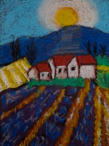 Drawing titled "Lavender Fields Ori…" by Maryna Yasar, Original Artwork, Pastel