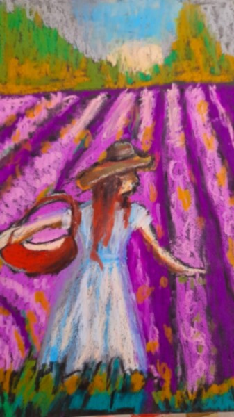 Pintura intitulada "Lavender Woman draw…" por Maryna Yasar, Obras de arte originais, Pastel