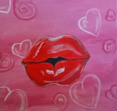 Painting titled "Kissing Lips Painti…" by Maryna Yasar, Original Artwork, Acrylic