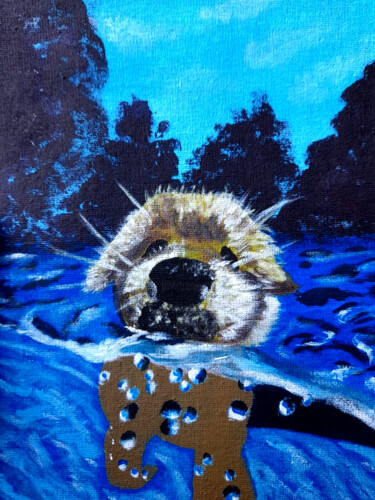 Painting titled "Dog Swimming Painti…" by Maryna Yasar, Original Artwork, Acrylic