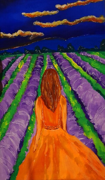 Schilderij getiteld "Tuscany Lavender Fi…" door Maryna Yasar, Origineel Kunstwerk, Acryl