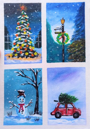 Painting titled "Snowy Christmas ori…" by Maryna Yasar, Original Artwork, Acrylic