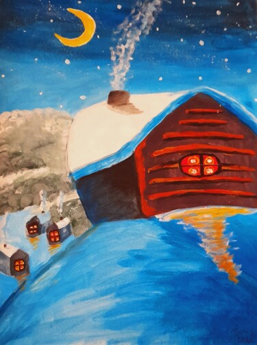 Schilderij getiteld "Winter in the villa…" door Maryna Yasar, Origineel Kunstwerk, Acryl