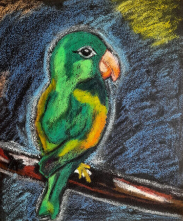 Pittura intitolato "Parrot oil pastel d…" da Maryna Yasar, Opera d'arte originale, Acrilico