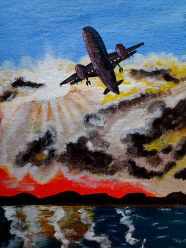 Pittura intitolato "Airplane flying ori…" da Maryna Yasar, Opera d'arte originale, Acrilico