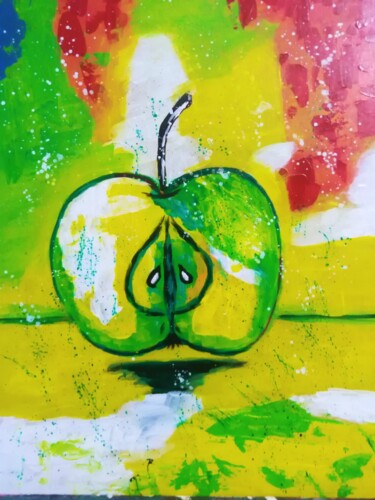 Schilderij getiteld "Green apple origina…" door Maryna Yasar, Origineel Kunstwerk, Acryl