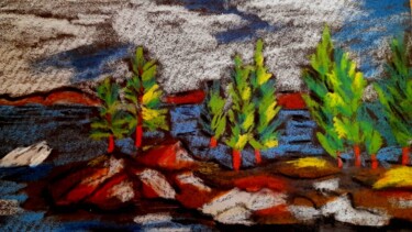 Dibujo titulada "Lake Tahoe original…" por Maryna Yasar, Obra de arte original, Pastel