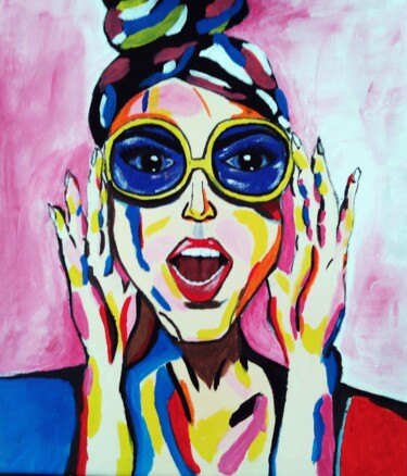 Painting titled "Woman face pop art…" by Maryna Yasar, Original Artwork, Acrylic