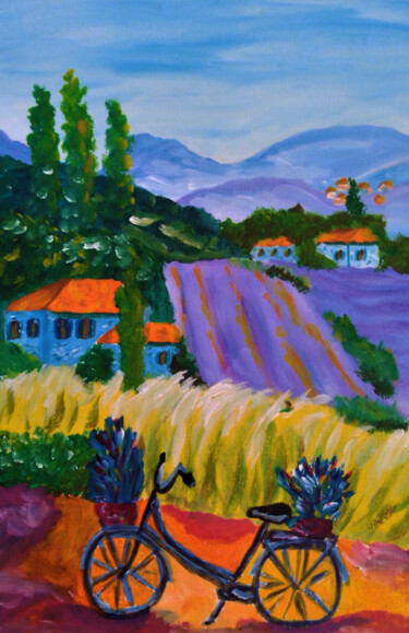 「Lavender village or…」というタイトルの絵画 Maryna Yasarによって, オリジナルのアートワーク, アクリル