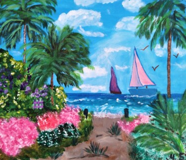 Картина под названием "Tropical island ori…" - Maryna Yasar, Подлинное произведение искусства, Акрил