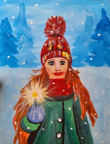 Painting titled "Girl in forest orig…" by Maryna Yasar, Original Artwork, Acrylic
