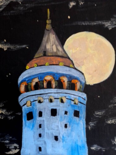Painting titled "Galata Tower Origin…" by Maryna Yasar, Original Artwork, Acrylic