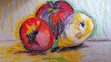 Zeichnungen mit dem Titel "Apple still life or…" von Maryna Yasar, Original-Kunstwerk, Pastell