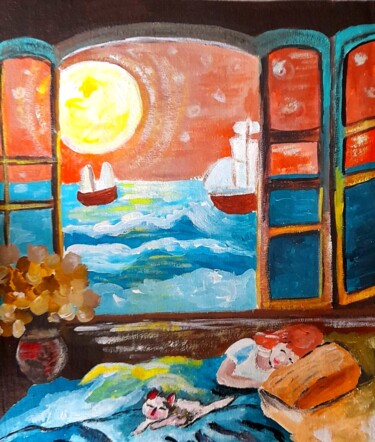 Malerei mit dem Titel "Seascape dreams ori…" von Maryna Yasar, Original-Kunstwerk, Acryl