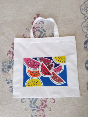 Текстильное искусство под названием "Tote bag eco schedu…" - Maryna Yasar, Подлинное произведение искусства, Ткань