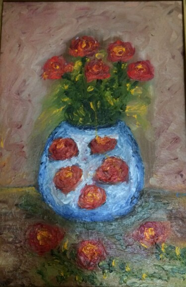 Painting titled "Голубая ваза" by Marinel Voxx, Original Artwork, Oil