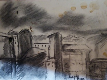Painting titled "Наш город" by Marinel Voxx, Original Artwork, Charcoal