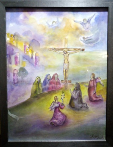 Pintura intitulada "Оплакивание Иисуса…" por Marinel Voxx, Obras de arte originais, Aquarela Montado em Armação em madeira