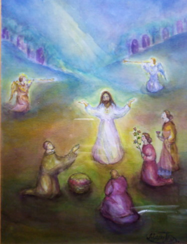 「Явление Иисуса Хрис…」というタイトルの絵画 Marinel Вoxxによって, オリジナルのアートワーク, 水彩画 ガラスにマウント