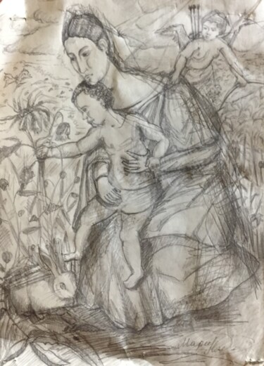 Schilderij getiteld "Иисус во младенчест…" door Marinel Voxx, Origineel Kunstwerk, Potlood