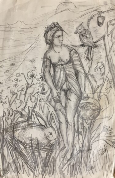 Картина под названием "Мария Майя" - Marinel Вoxx, Подлинное произведение искусства, Карандаш