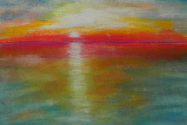 Malerei mit dem Titel "Sunset over the Wat…" von Mary Newey, Original-Kunstwerk, Pastell