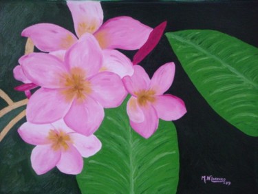 Painting titled "Flores Plumeros" by Mary Nieves Lorenzo, Original Artwork