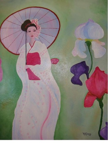 Painting titled "Geisha" by Mary Nieves Lorenzo, Original Artwork, Oil