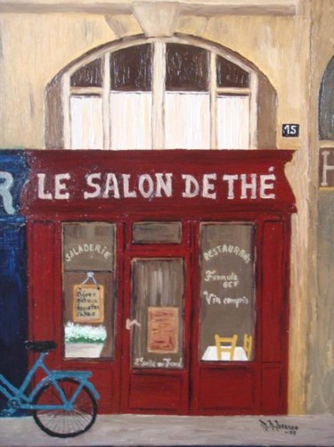Painting titled "Le Salon de Thé" by Mary Nieves Lorenzo, Original Artwork, Oil