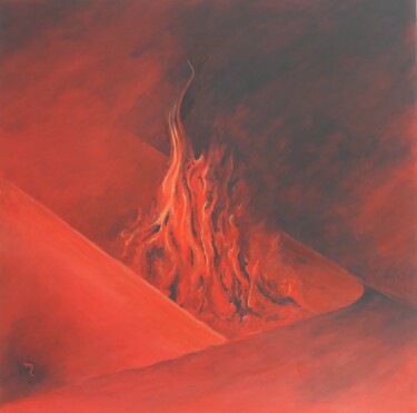 Schilderij getiteld "rouge" door Maryse Billaud, Origineel Kunstwerk, Acryl Gemonteerd op Frame voor houten brancard