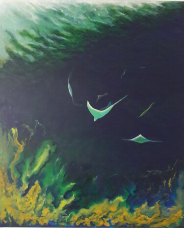Картина под названием "bal  de raies" - Maryse Billaud, Подлинное произведение искусства, Акрил Установлен на Деревянная рам…