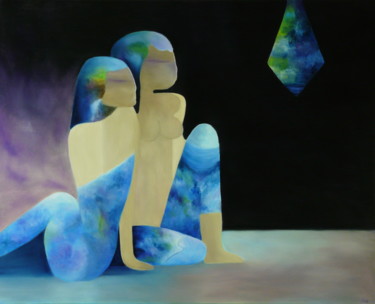 Картина под названием "Femmes à la lanterne" - Maryse Chauvin, Подлинное произведение искусства, Масло