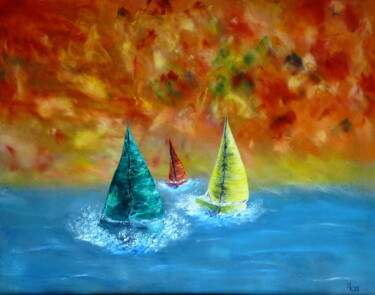Painting titled "Evasion crépusculai…" by Maryse Chauvin, Original Artwork, Oil