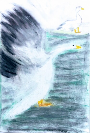 Painting titled "Le Vol des neiges" by Maryse Faroux, Original Artwork, Pastel