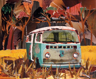 Collages titled "Combi VW  abandonné" by Maryse Konecki, Original Artwork, Collages