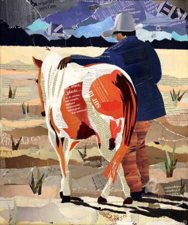 Collages getiteld "Cow-boy" door Maryse Konecki, Origineel Kunstwerk, Collages