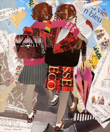 Collages intitolato "Ecolières" da Maryse Konecki, Opera d'arte originale, Collages