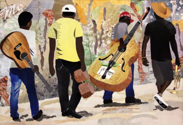 Colagens intitulada "Musiciens de rue" por Maryse Konecki, Obras de arte originais, Colagens
