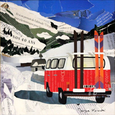 Colagens intitulada "Partons skier" por Maryse Konecki, Obras de arte originais, Colagens