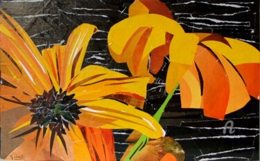 Collages titled "fleurs du jardin" by Maryse Konecki, Original Artwork, Collages