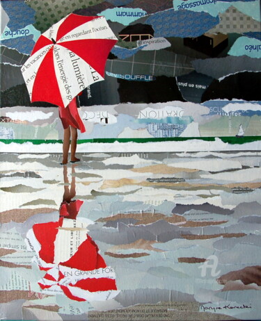 Collages titled "Attente" by Maryse Konecki, Original Artwork, Collages