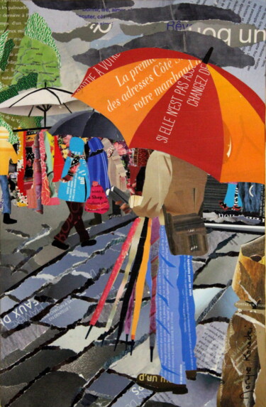 Collages titulada "Sur le marché" por Maryse Konecki, Obra de arte original, Collages