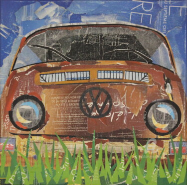 Collages intitulée "Combi VW la retrait…" par Maryse Konecki, Œuvre d'art originale, Collages