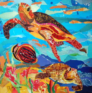 Collages intitulée "Tortues" par Maryse Konecki, Œuvre d'art originale, Collages