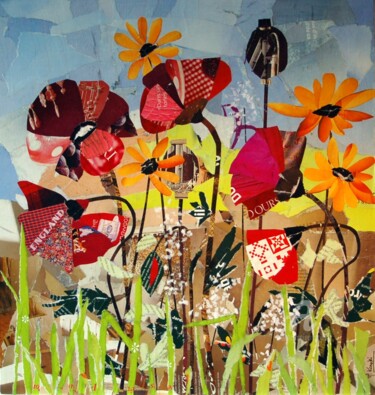 Collagen mit dem Titel "Fleurs des champs" von Maryse Konecki, Original-Kunstwerk, Collagen