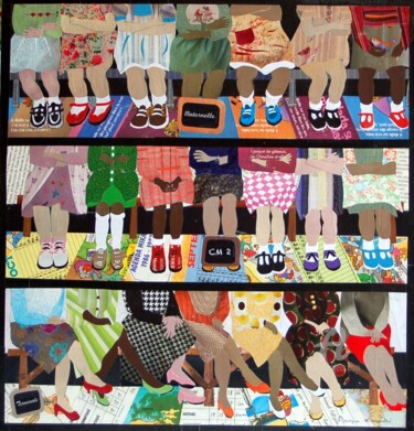 Collages intitulée "Sur les bancs de l'…" par Maryse Konecki, Œuvre d'art originale, Collages