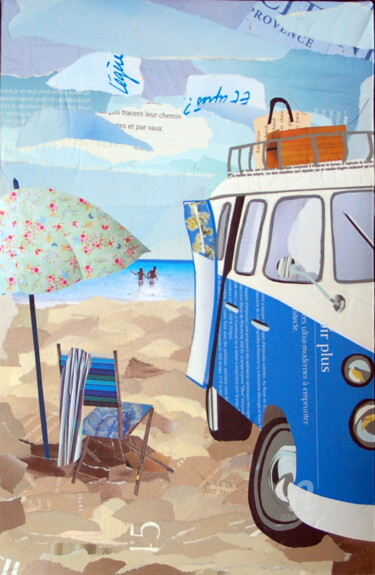 Collages intitulée "Bord de plage en co…" par Maryse Konecki, Œuvre d'art originale, Collages